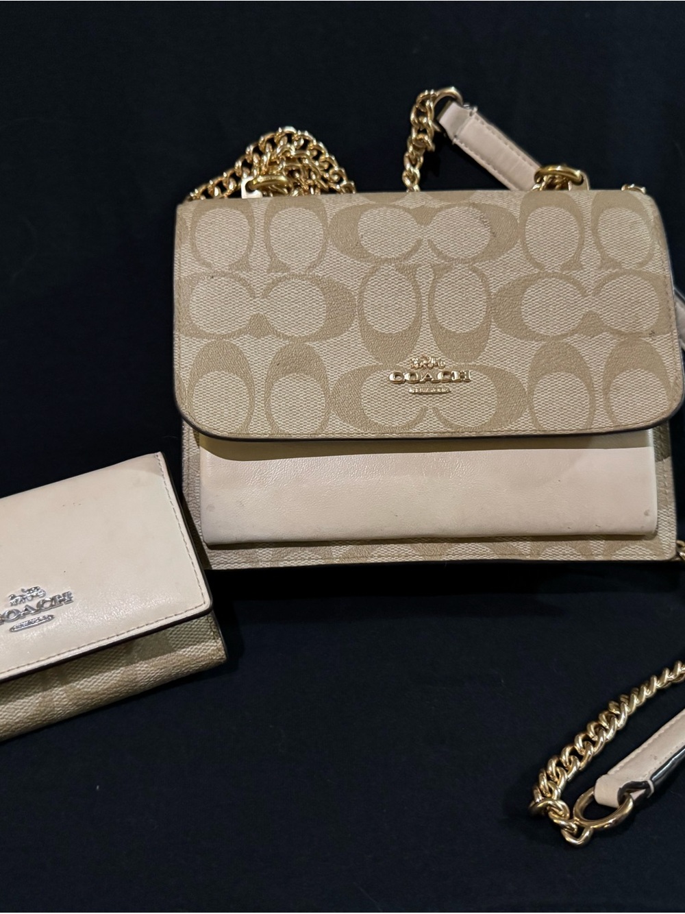 Coach Beige Signature Crossbody with Gold Chain
